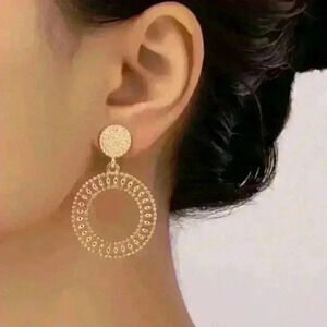 New Gold Tone Circle Statement Earrings